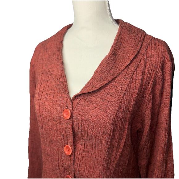 FLAX Cardigan Jacket Petite SM Rust Orange Woven Long Sleeve Button Career Work - Picture 2 of 8